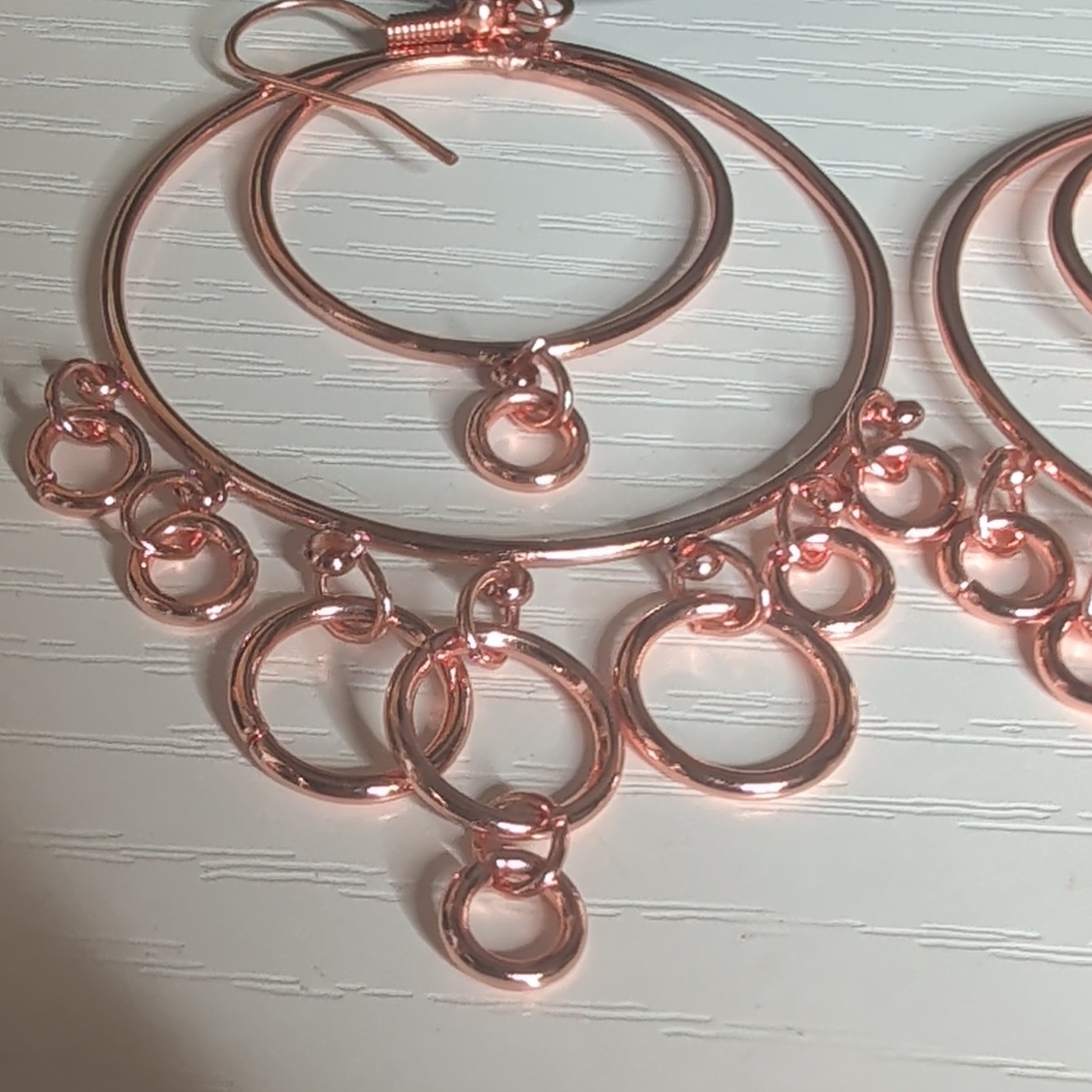 Rose Gold Plated Double Hoop Round Dangle/Drop Earrings Hook Closure No Stone