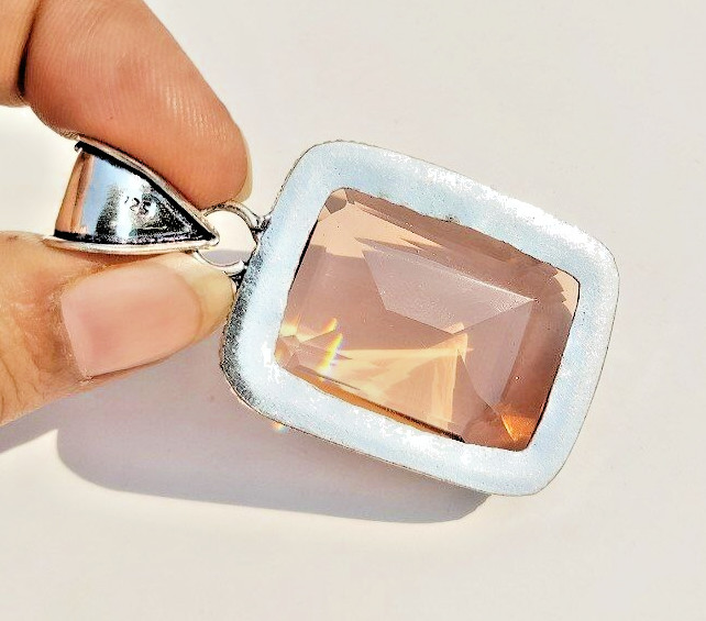 Morganite Gemstone 925 Sterling Silver Ethnic Handmade Jewelry Pendant 2.10″