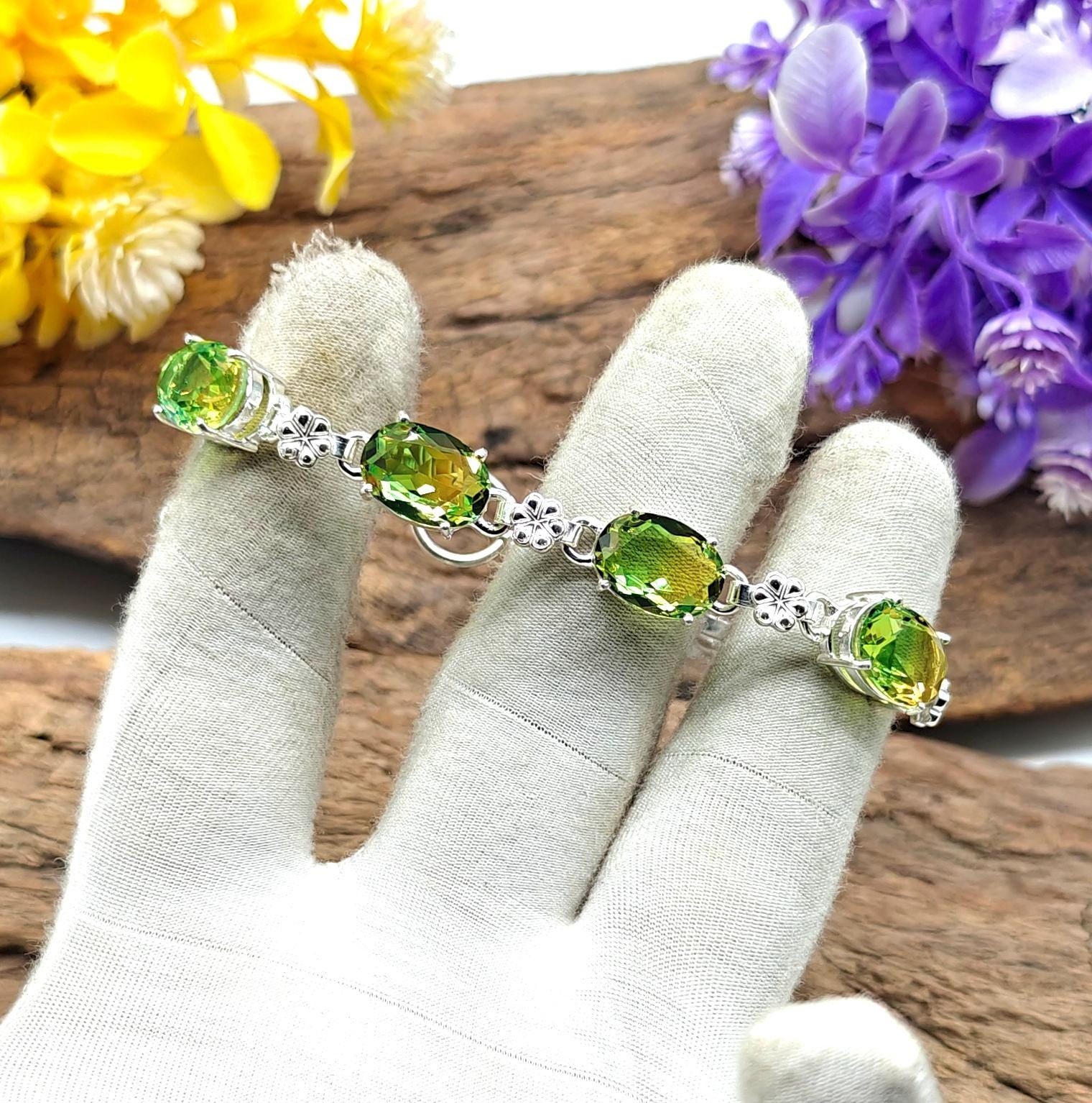 Multi Color Tourmaline Bracelet 925 Sterling Silver Gemstone Handmade Jewelry