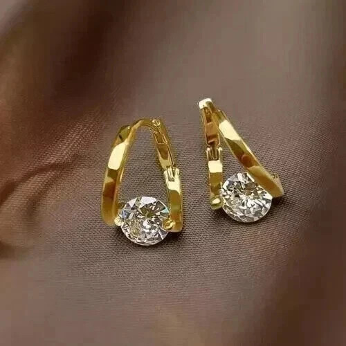 2TCW Round Cut Lab created Diamond Women Hoop Earrings 14K Yellow Gold Plated