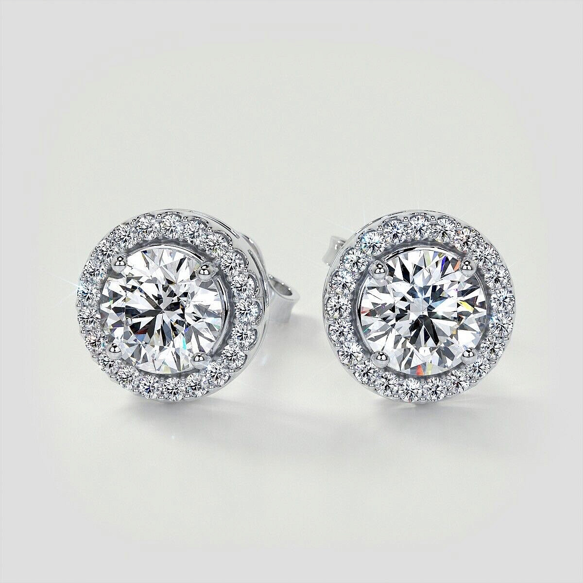 4.00 Ct Round Cut Halo Design Lab Created FL/D Stud Earrings 14K White Gold 8mm