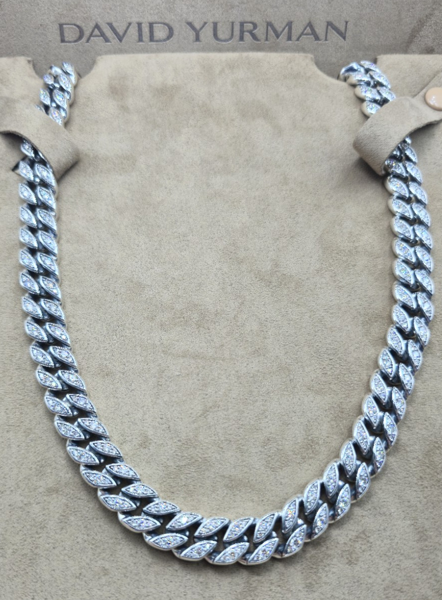 David Yurman Silver 11.5mm Pave Diamond Necklace 22″ $34,000… Lowest Price