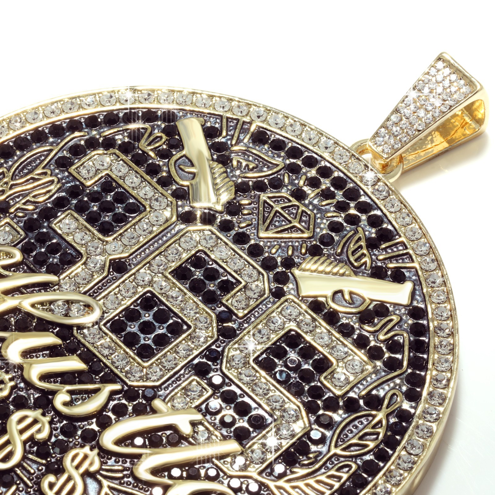 Miami Cuban Curb Chain Necklace 10mm 30In & 365 Hustle Money Sign Gold Plated XL