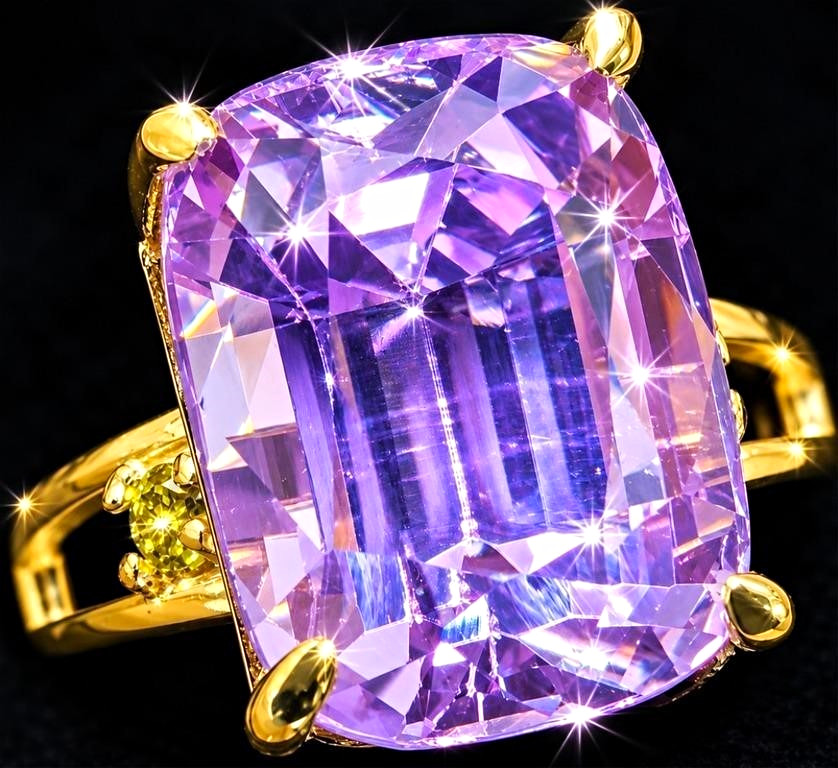 10K Yellow Gold Natural Kunzite 3.20ct Cushion Ring w/ Appraisal