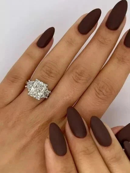 925 Silver Radiant Cut 2.35CT Lab Created Diamond Three Stone Engagement Ring