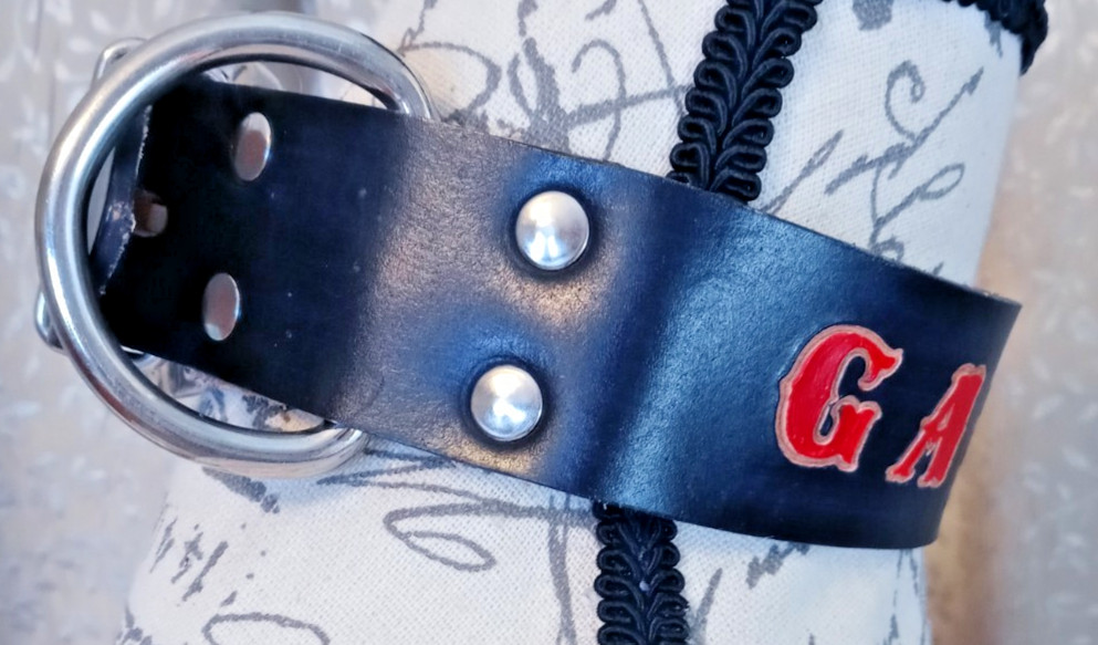 Vintage Black & Red Leather Gothic Thick Wide Garnet Cosplay Choker Collar 11″