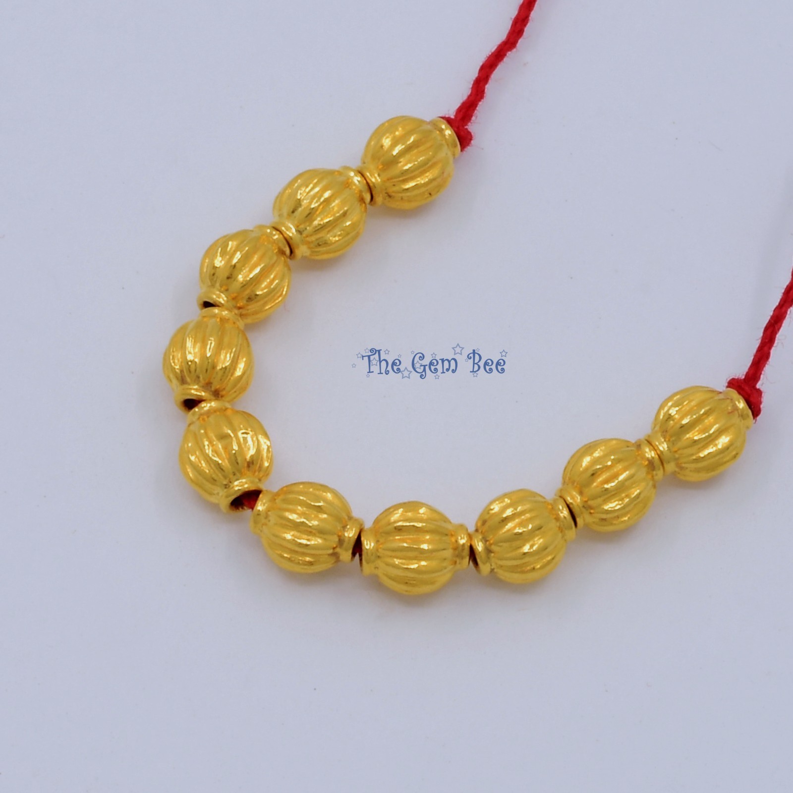18k Solid Yellow Gold 4.2mmx5mm Fluted Fancy Spacer Finding Beads (2)