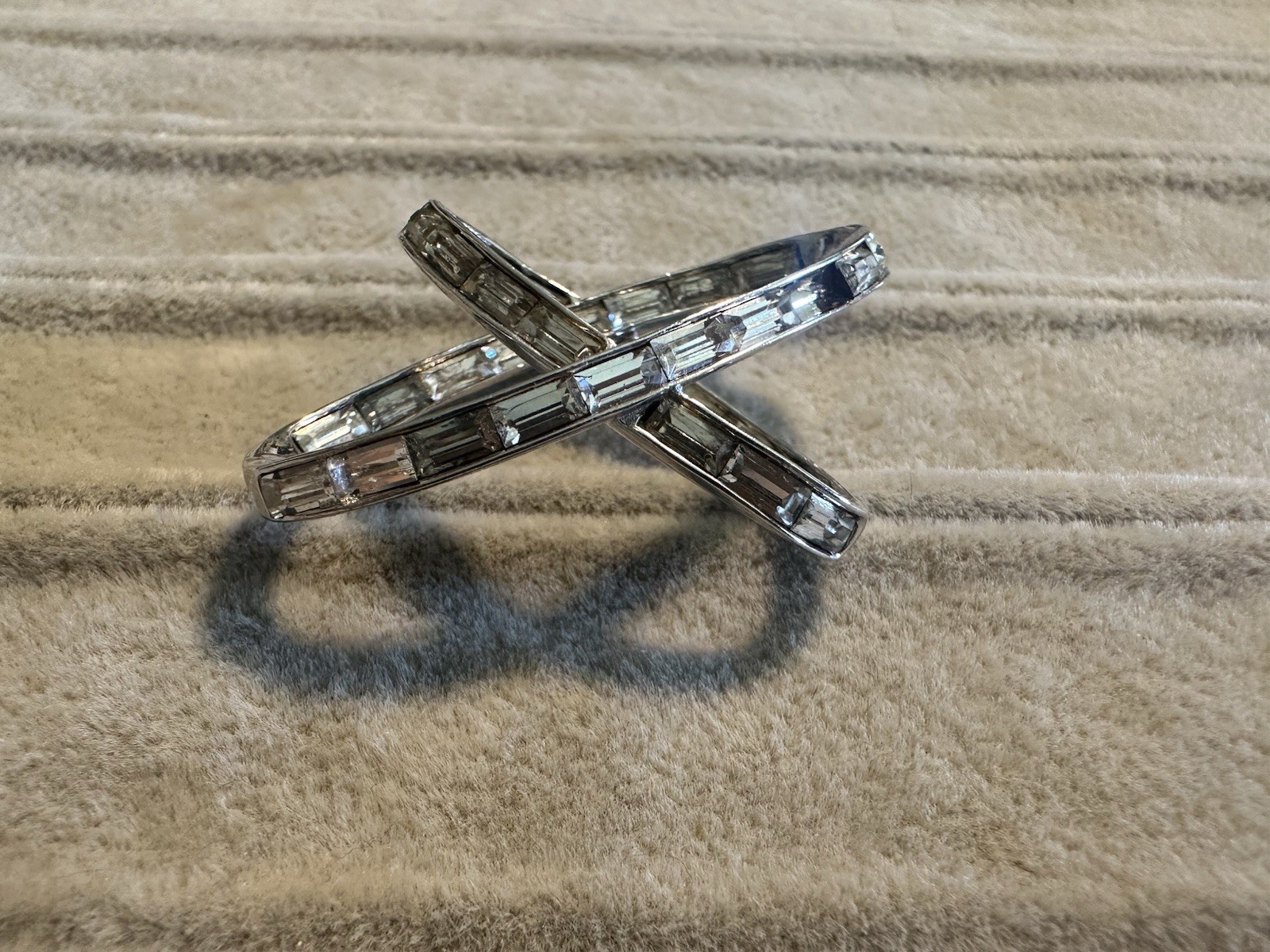 Vtg Marcel Boucher Signed Silvertone Crossover Baguette Rhinestone Brooch #5428