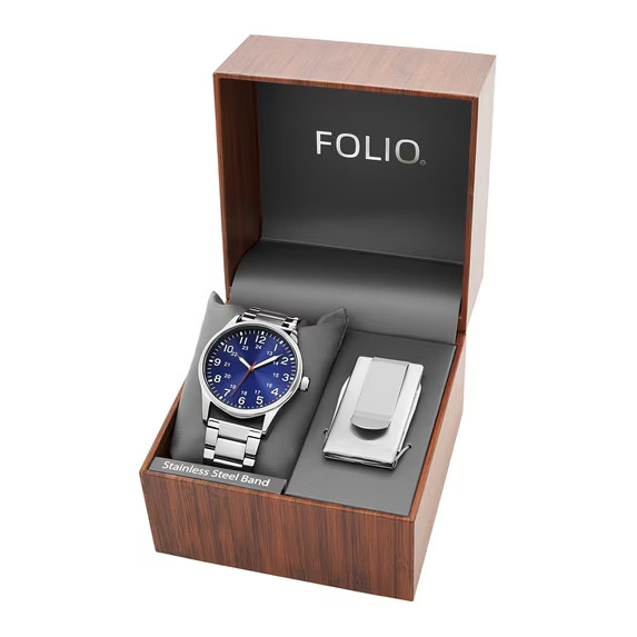 Folio Adult Men’s Stainless Steel Silver 42mm 2pc Wristwatch Set