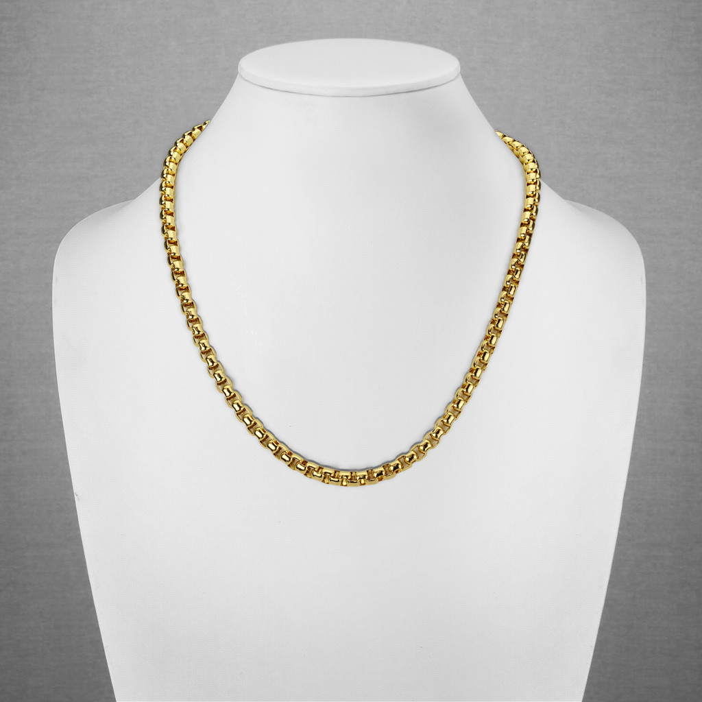 1- Gold PVD Stainless Steel Round Box Chain Necklaces 19.29″ (490mm) Length K317