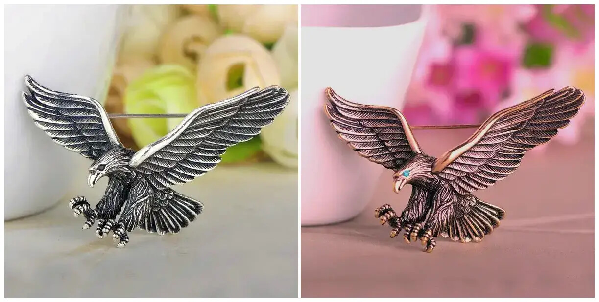 PATRIOTIC EAGLE BROOCH RHINESTONE EYES for MALE/FEMALE CHOICE OF SILVER or GOLD