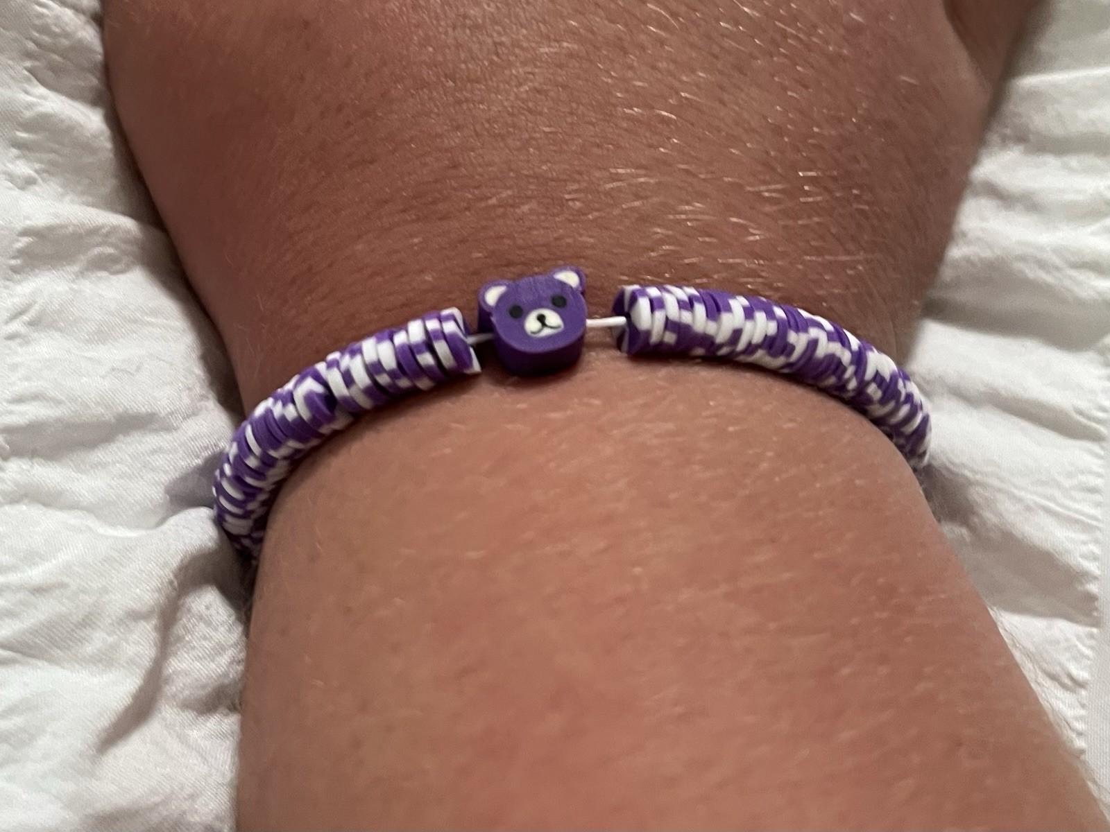 Purple & White Plastic Round Beaded Adjustable Bracelet Slide Closure, No Stone