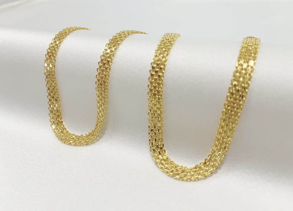 Solid 18K Yellow Gold Vintage Multi Layer Wide Necklace Chain 8mm 22in men/women