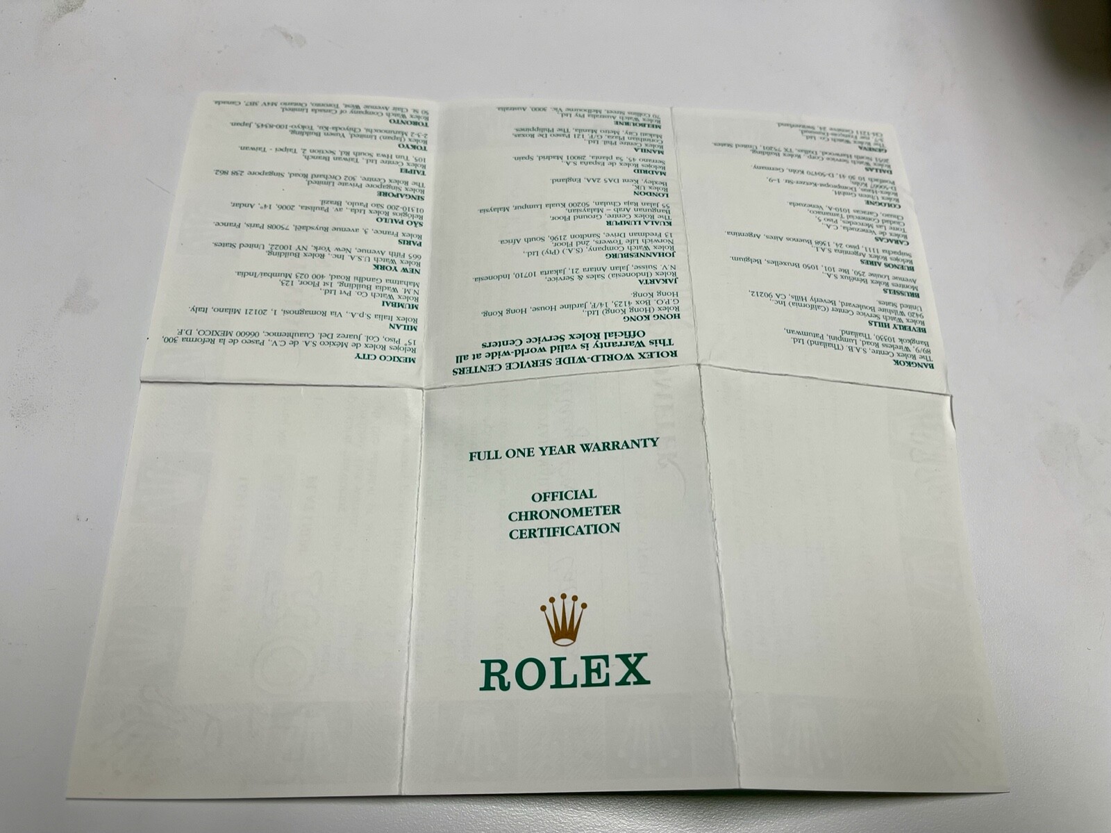 Rolex full one year warranty certificate For Ref 16962