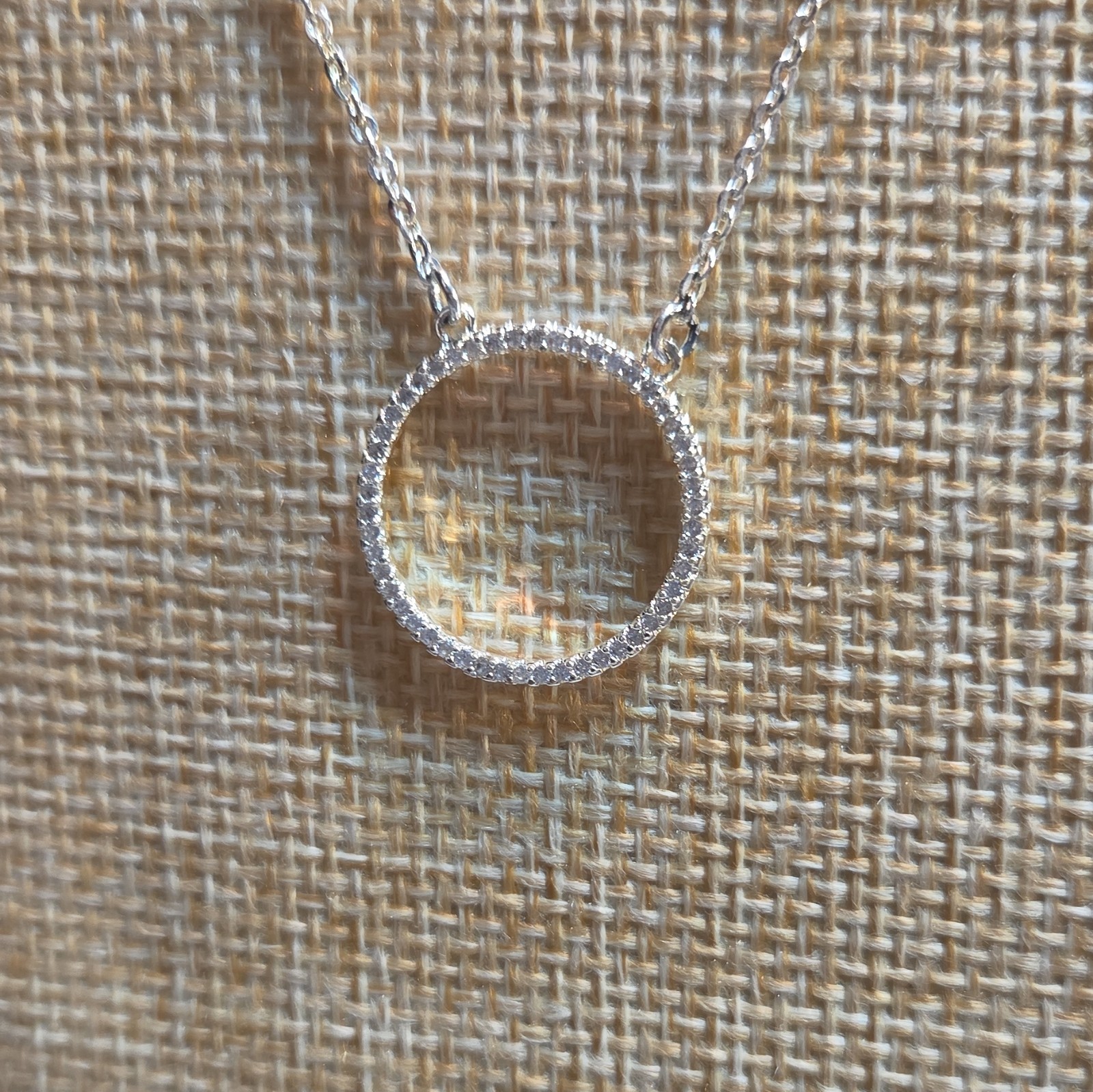 Amanda Blu Silver Hoop Pendant Necklace Clear Round Cubic Zirconia Pavé 90076