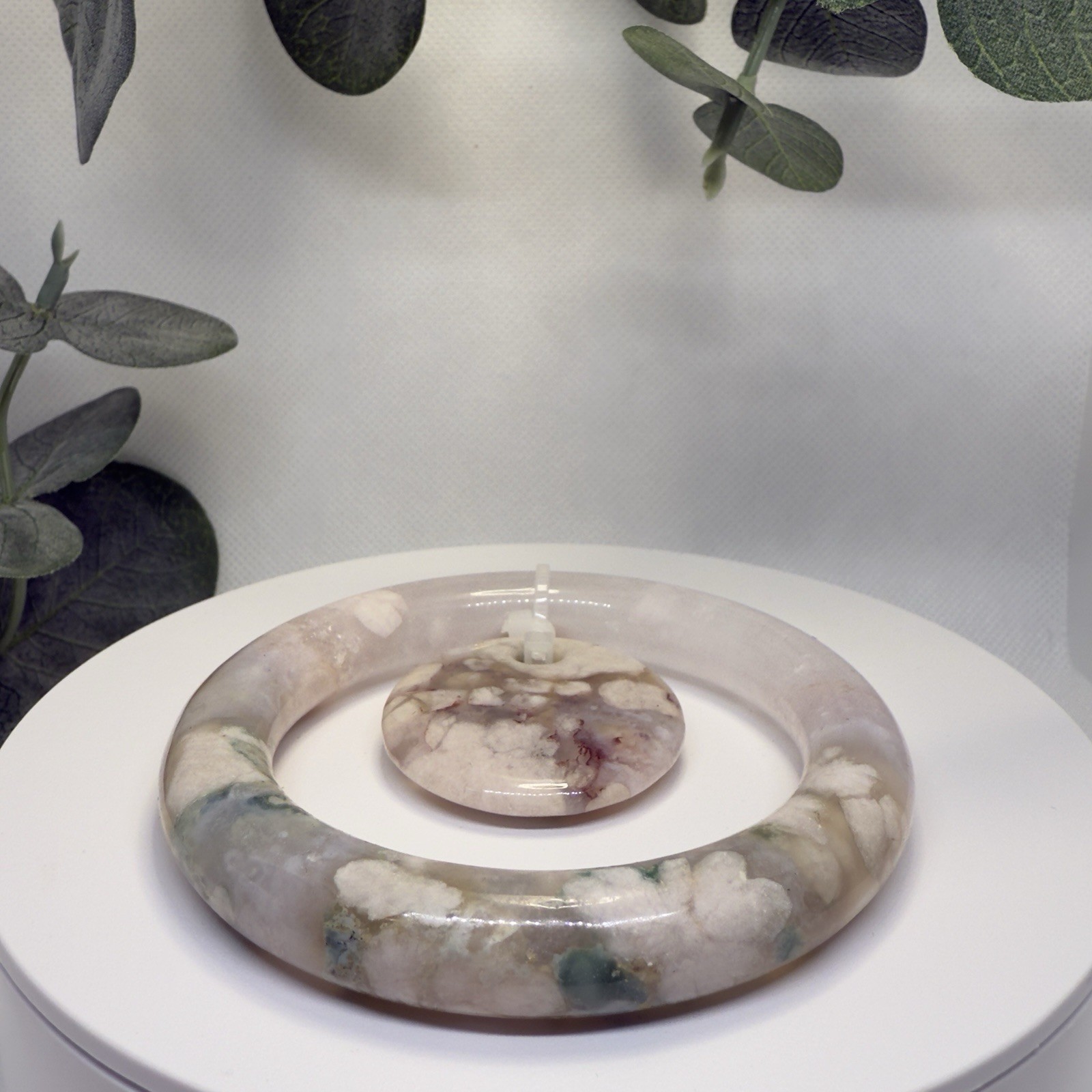 Flower Agate Hard Bangle Size 57/34.7MM Width 10.7/7.8MM