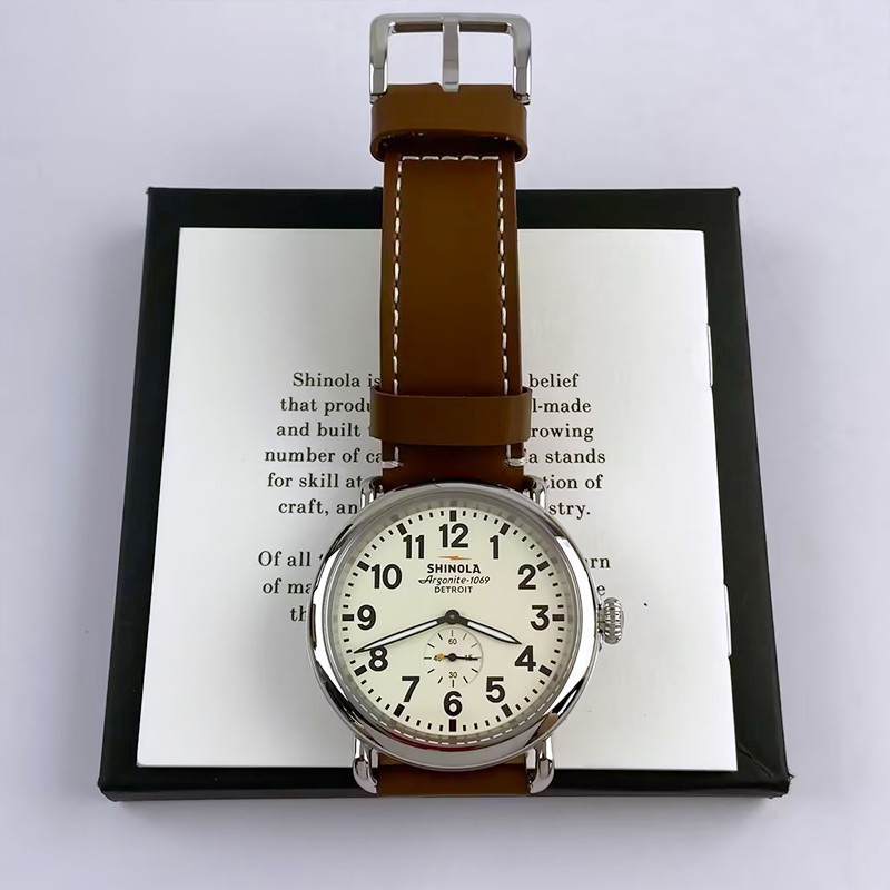 Men Shinola Runwell Argonite 1069 Cream Dial Quartz New Watch 41mm Leather Strap