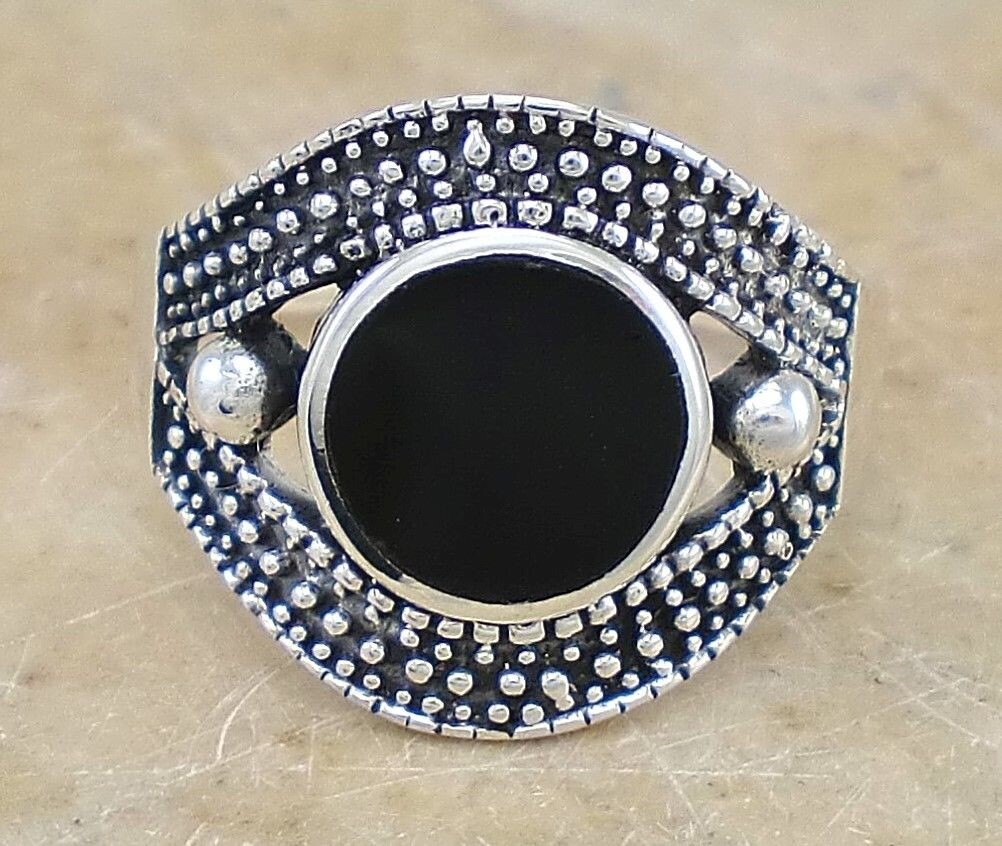 LARGE EXOTIC 925 STERLING SILVER ONYX RING size 12 style# r2342