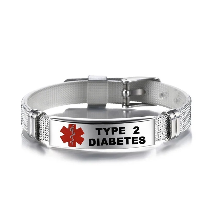 Silver Medical Alert Adjustable Bracelet Stainless Steel Epilepsy Diabetes
