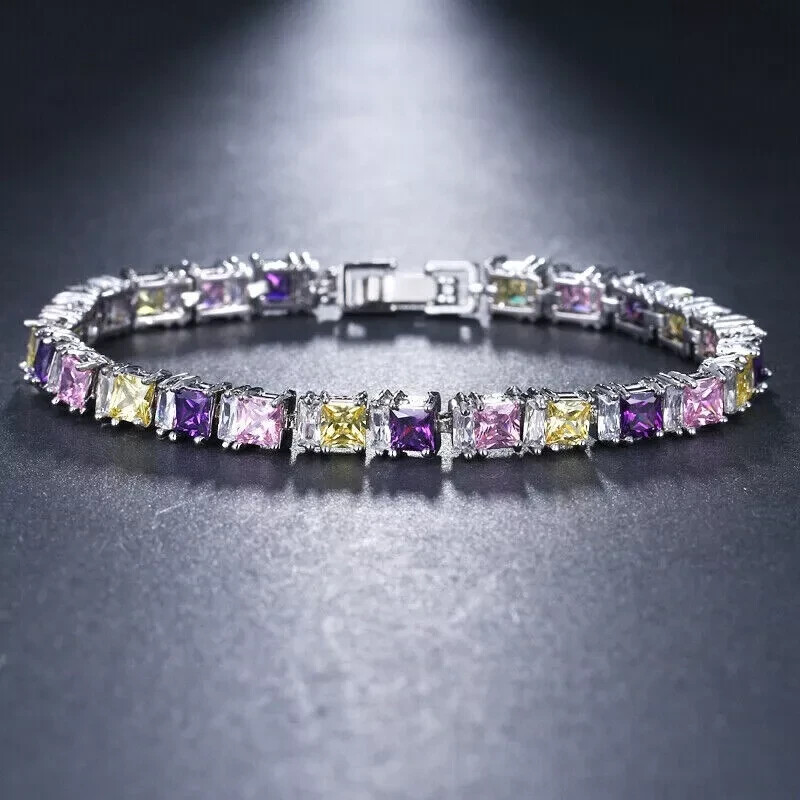 6Ct Baguette Cut Diamond Tennis Multi-Tone Women’s Bracelet 925 Sterling Silver