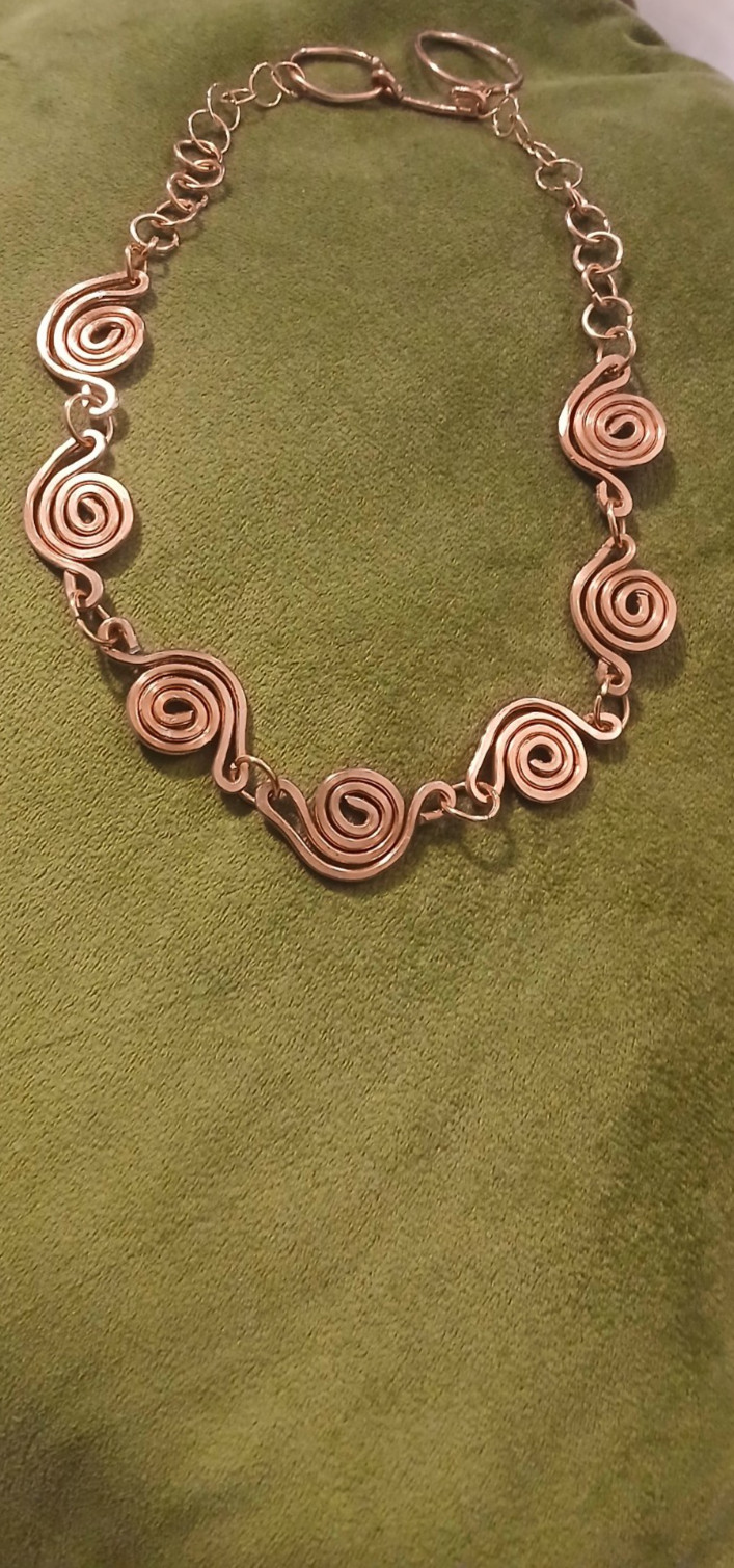 Handmade Hammered Pure Copper Link Coil Necklace