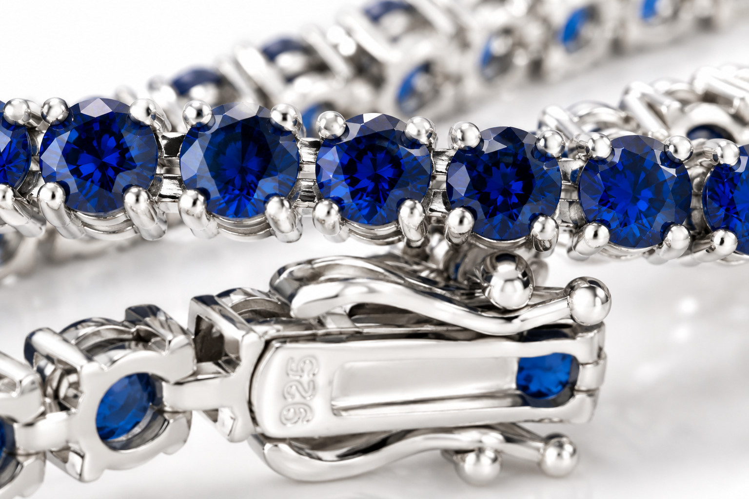 925 Sterling Silver 12Ct Blue Created Sapphire Tennis Bracelet 7″ Gift for Her