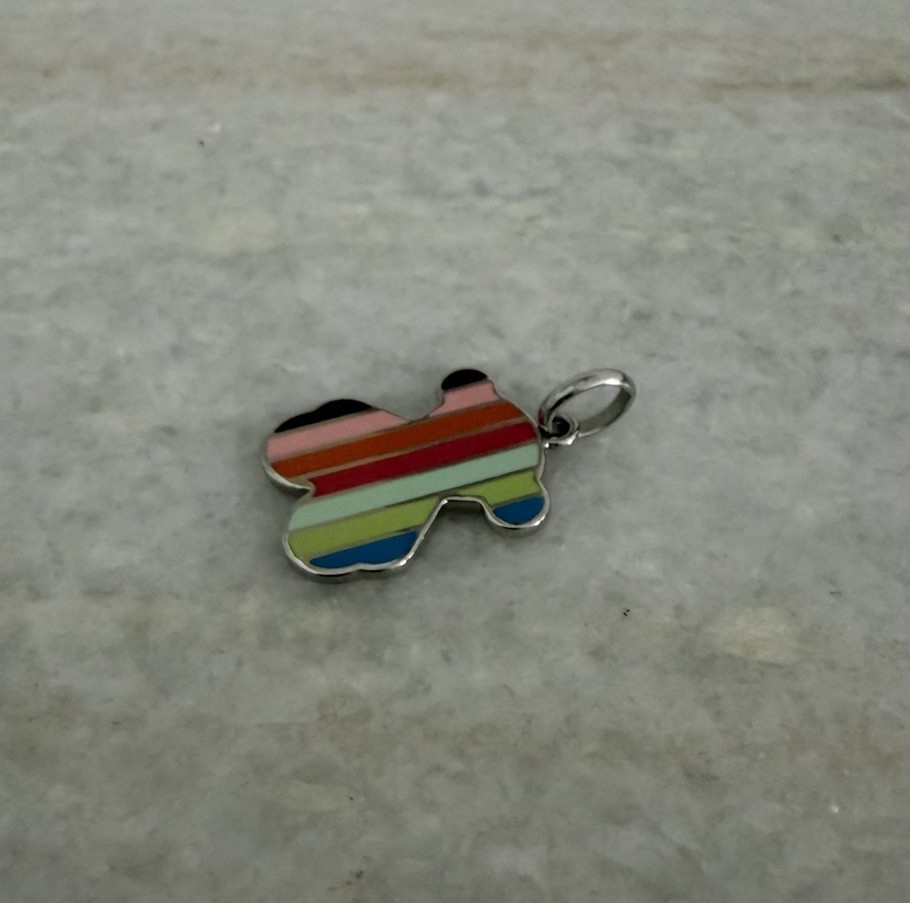 Tous Teddy Bear Stainless Steel Rainbow Enamel Stripe Pendant
