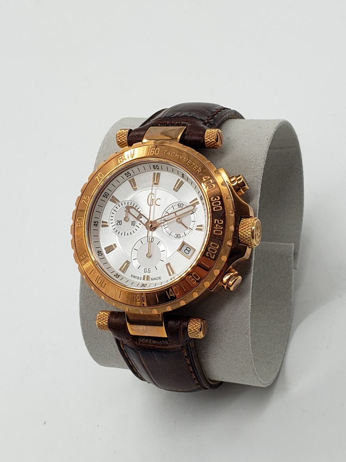 GC unisex MEN’S chronograph pink gold tone BROWN LEATHER WATCH women’s X58004G1S