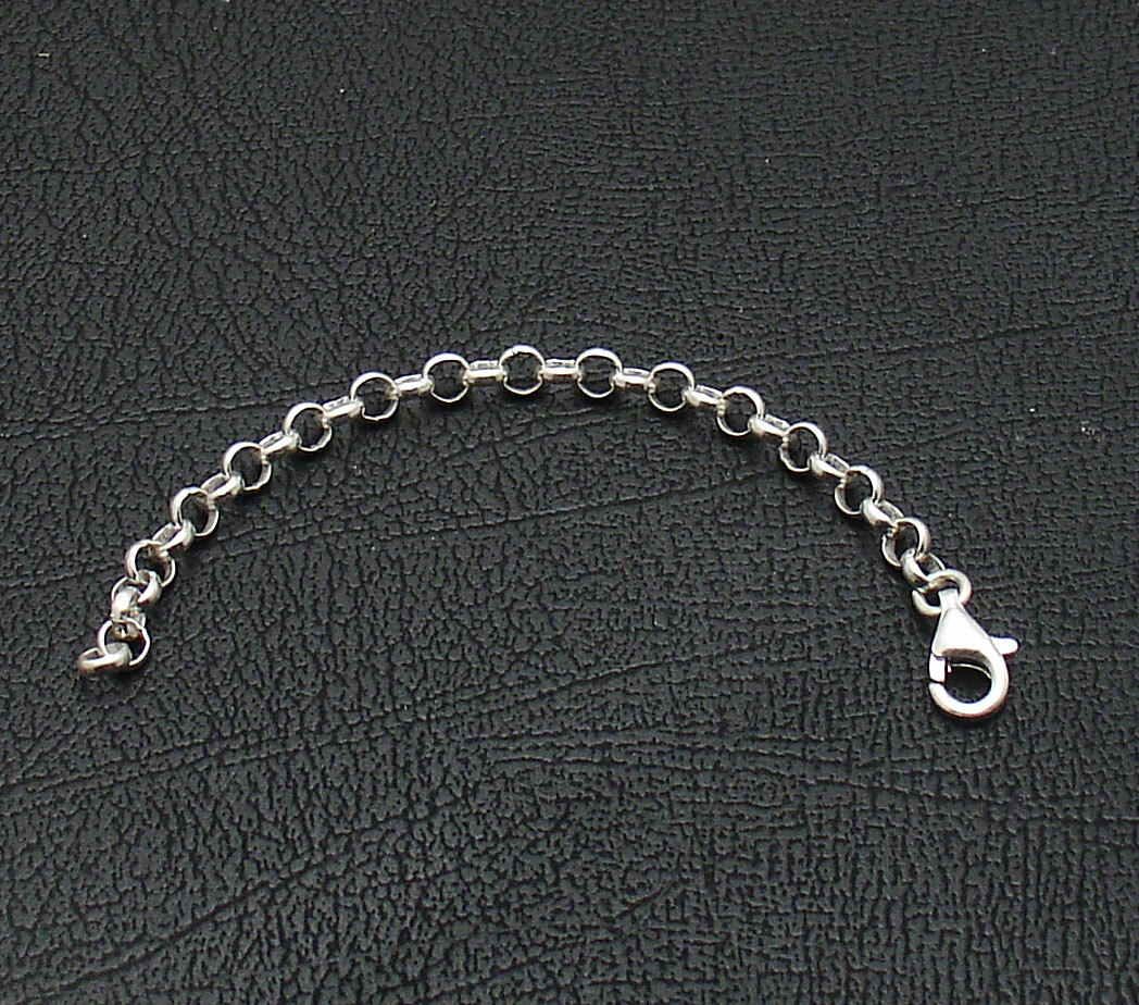 3mm Round Rolo Link Chain Bracelet Necklace Extender Real 925 Sterling Silver