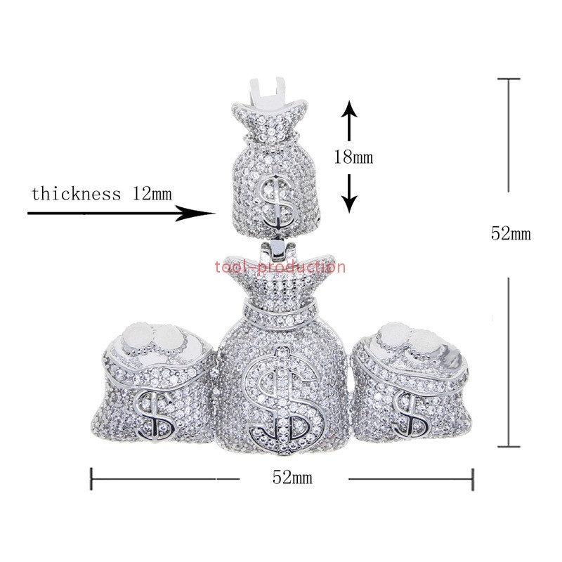 tool-production Hip Hop Style Multi Money Bag Zircon Pendant With Free Chain
