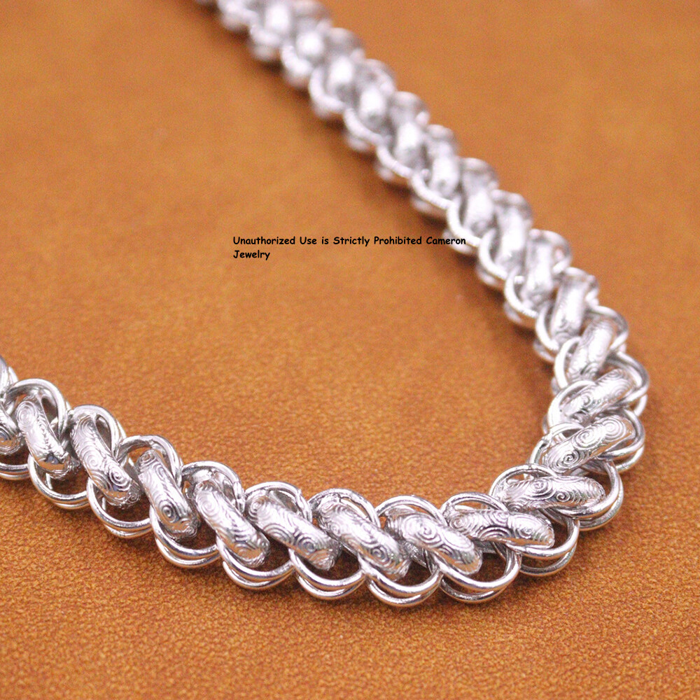 Pure S999 Fine Silver Chain Men 10.5mm Dragon Thailand Link Necklace 103g 25inch