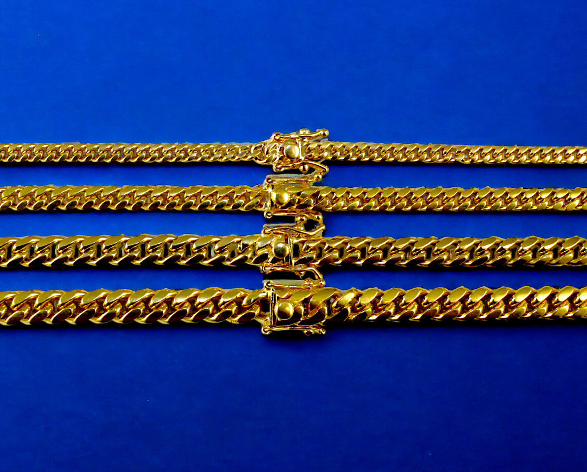 18K Yellow Gold SOLID Miami Cuban Link Chain Necklace Bracelet 3mm-7.5mm 7″-30″