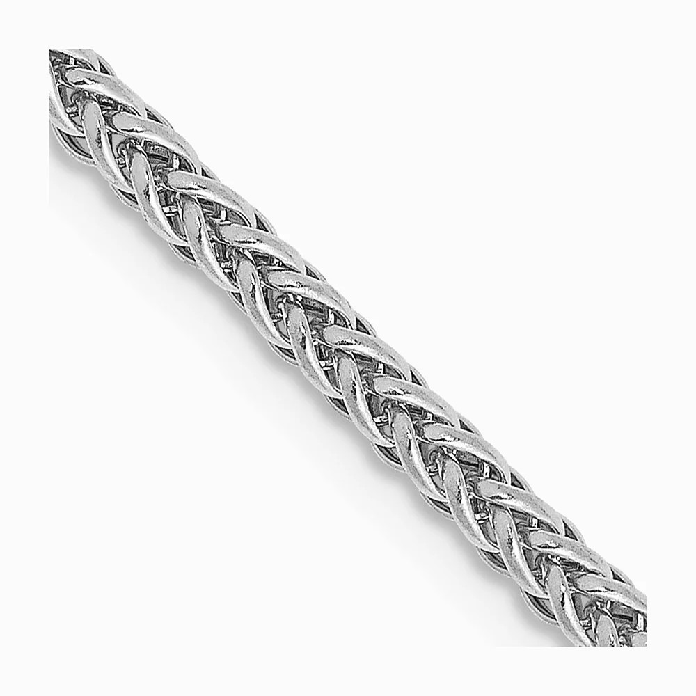 14K White Gold 2.35mm Semi-Solid 3-Wire Wheat Chain Necklace 16″-24″