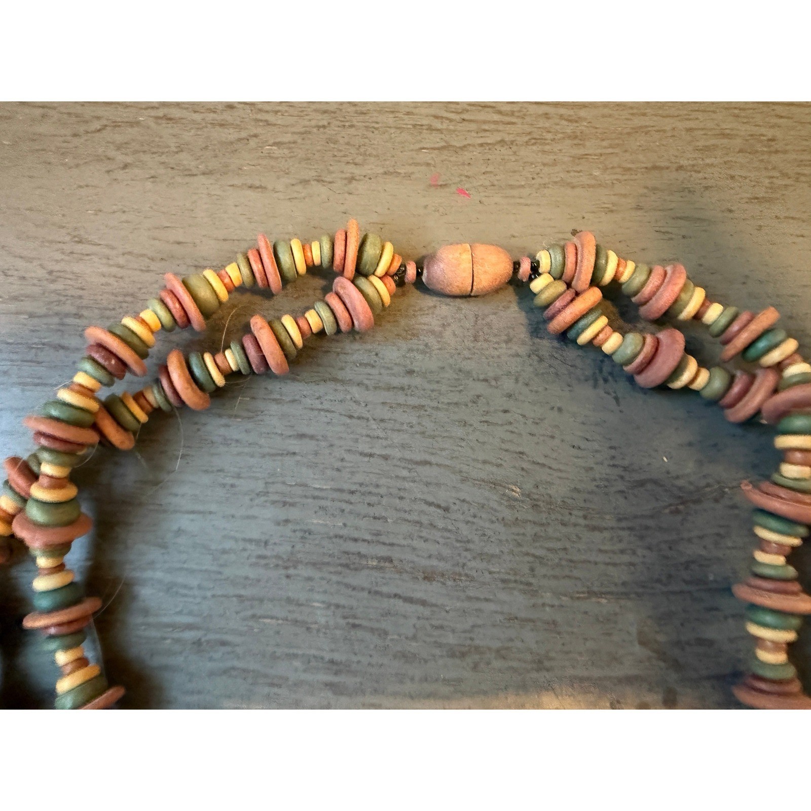 Vintage Earth Tone Double Strand Beaded Necklace Boho Terracotta Green Orange
