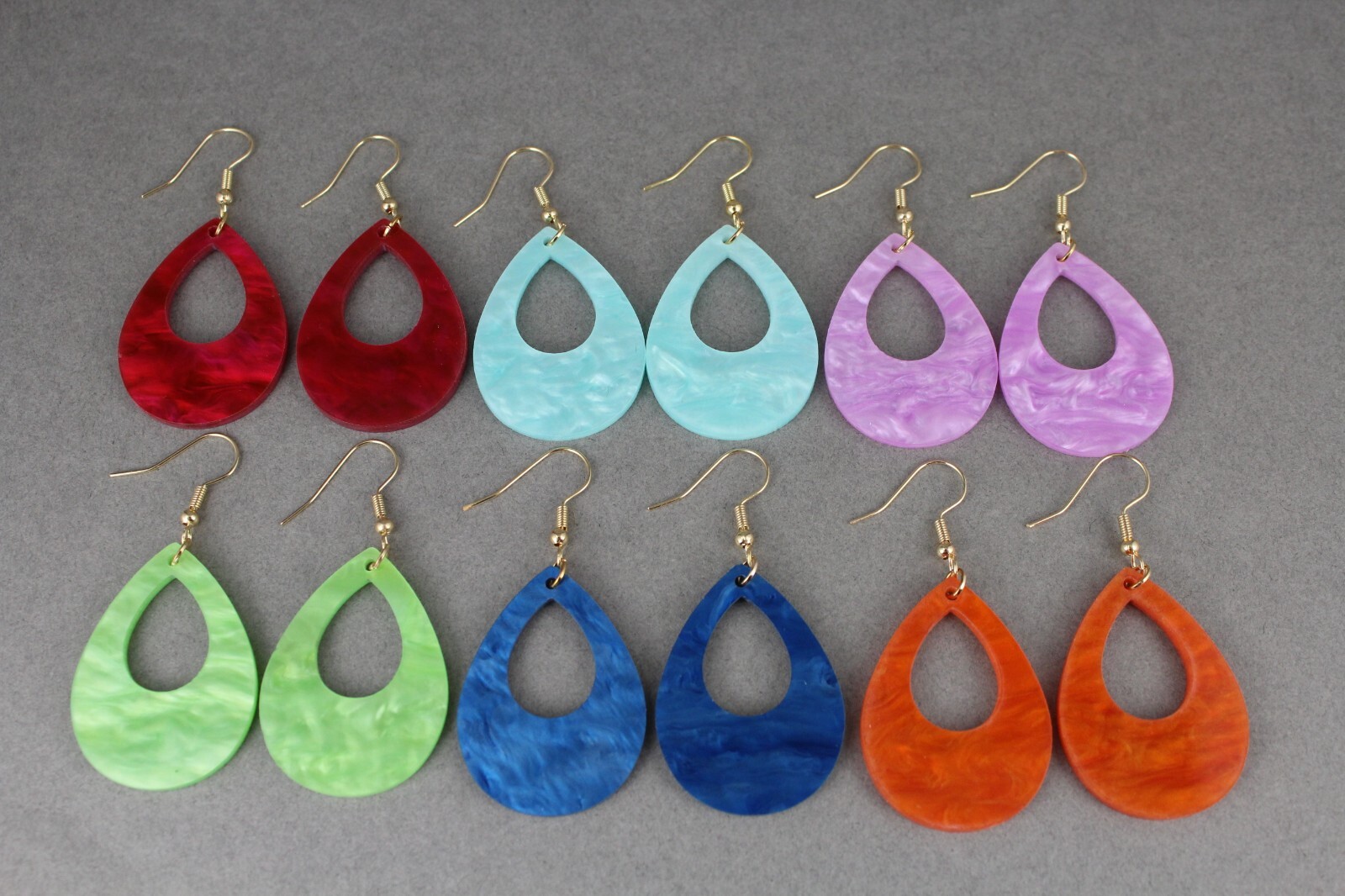 Purple teardrop earrings lightweight dangle cut out oval outline 2.25″ long