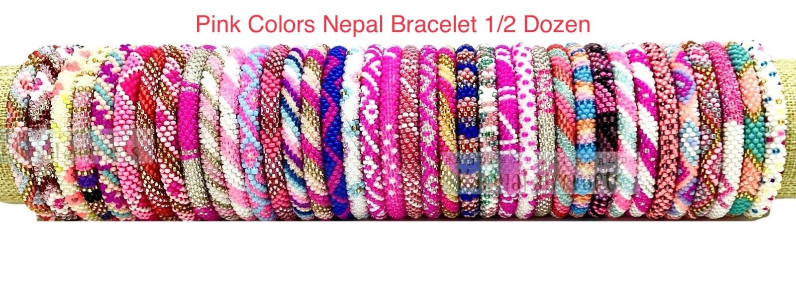 6 PCs Nepal Beaded Bracelets Pink Theme Wholesale Seed Beads Roll over Bracelet