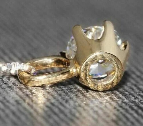 2Ct Round Cut Lab Created Diamond Solitaire Pendant 14K Yellow Gold Plated 8MM