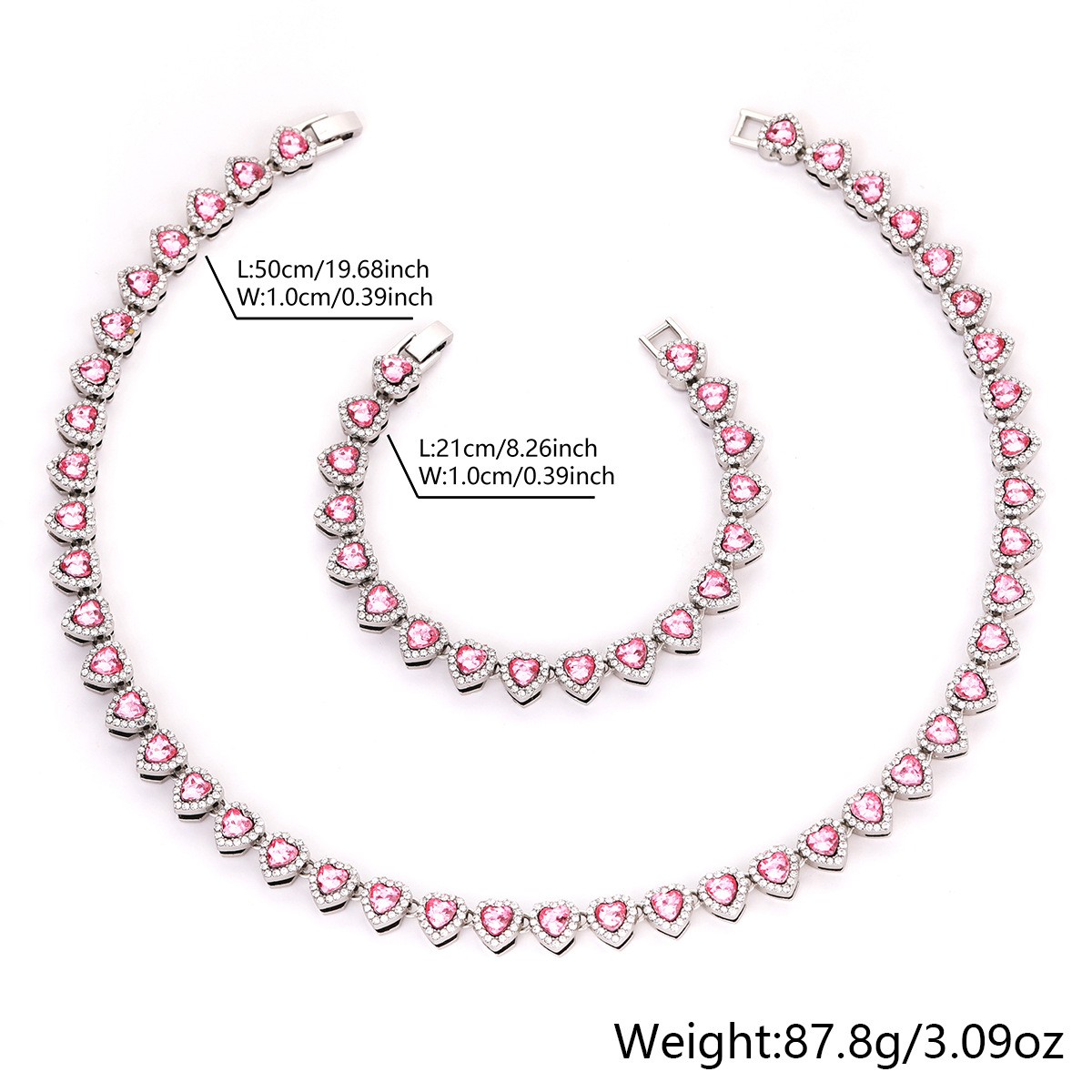 Tennis Jewelry Set Silver Stainless Steel zirconiastone unisex Necklace Bracelet