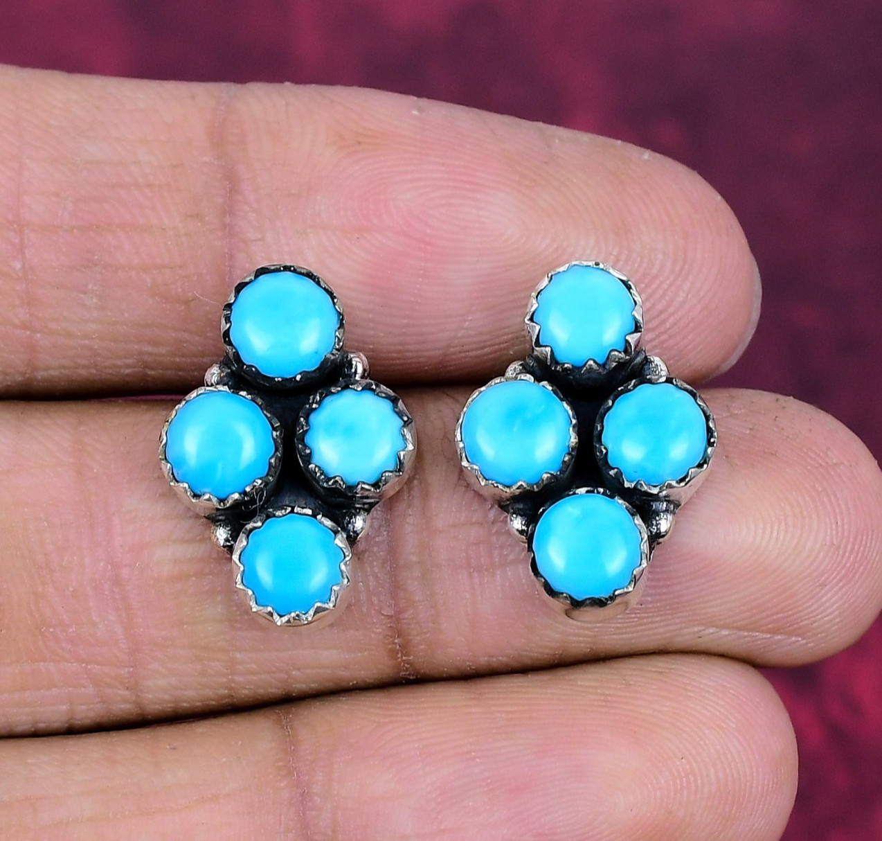 Sleeping Beauty Turquoise Gemstone Handmade 925 Sterling Silver Jewelry Earrings