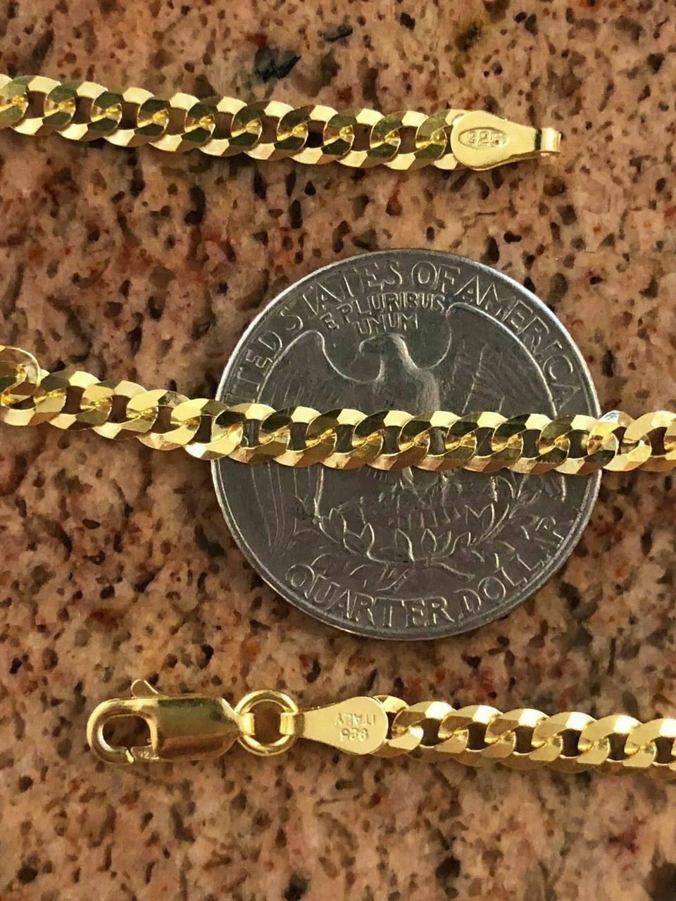 Flat Miami Cuban Link Chain 14K Gold Plated Solid 925 Sterling Silver 4mm ITALY
