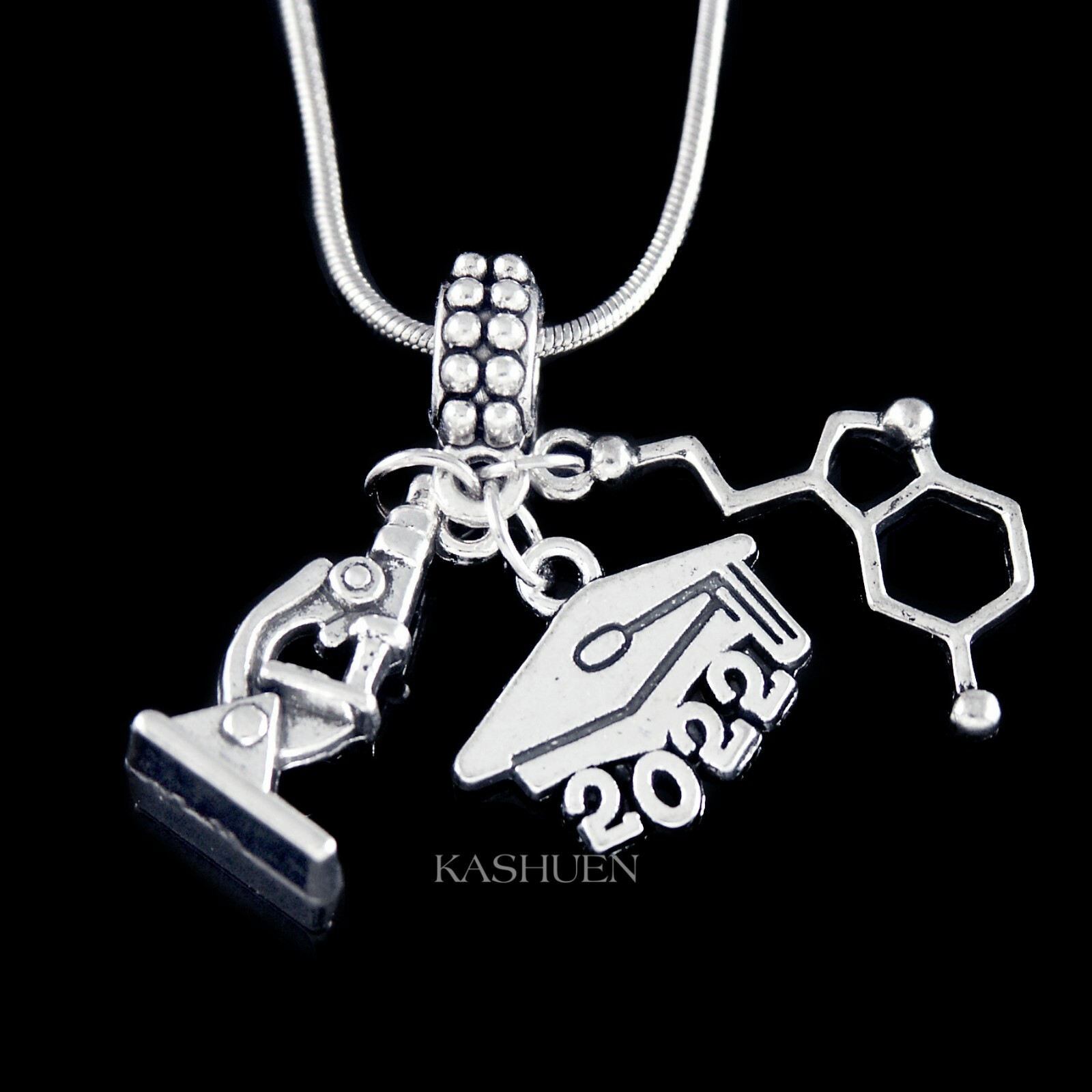 ~2023 Dopamine Neurotransmitter Chemistry Science Microscope Graduation Necklace
