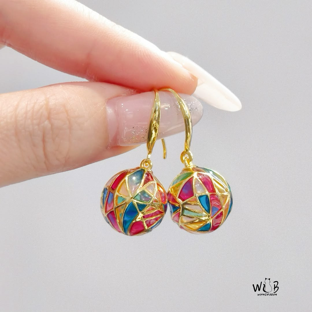 Rainbow Enamel Ball Dangle Earrings “Aurora Dream”