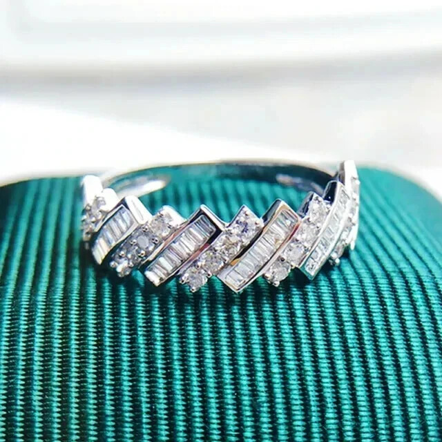 1Ct Round/Baguette Lab-Created Diamond Engagement Band Ring 14k White Gold Over