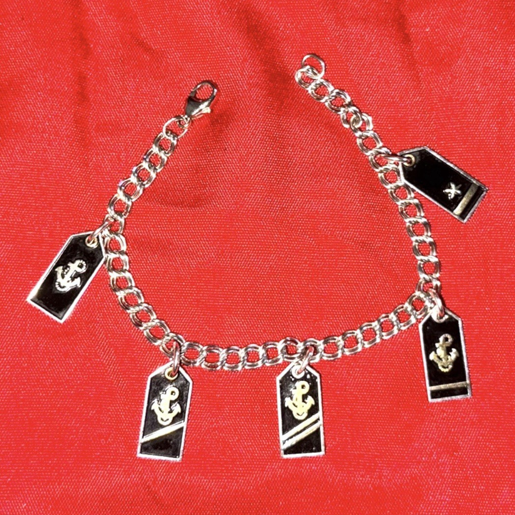 14K White Gold (585) Bracelet with Fixed 925 Sterling Silver Nautical Charms