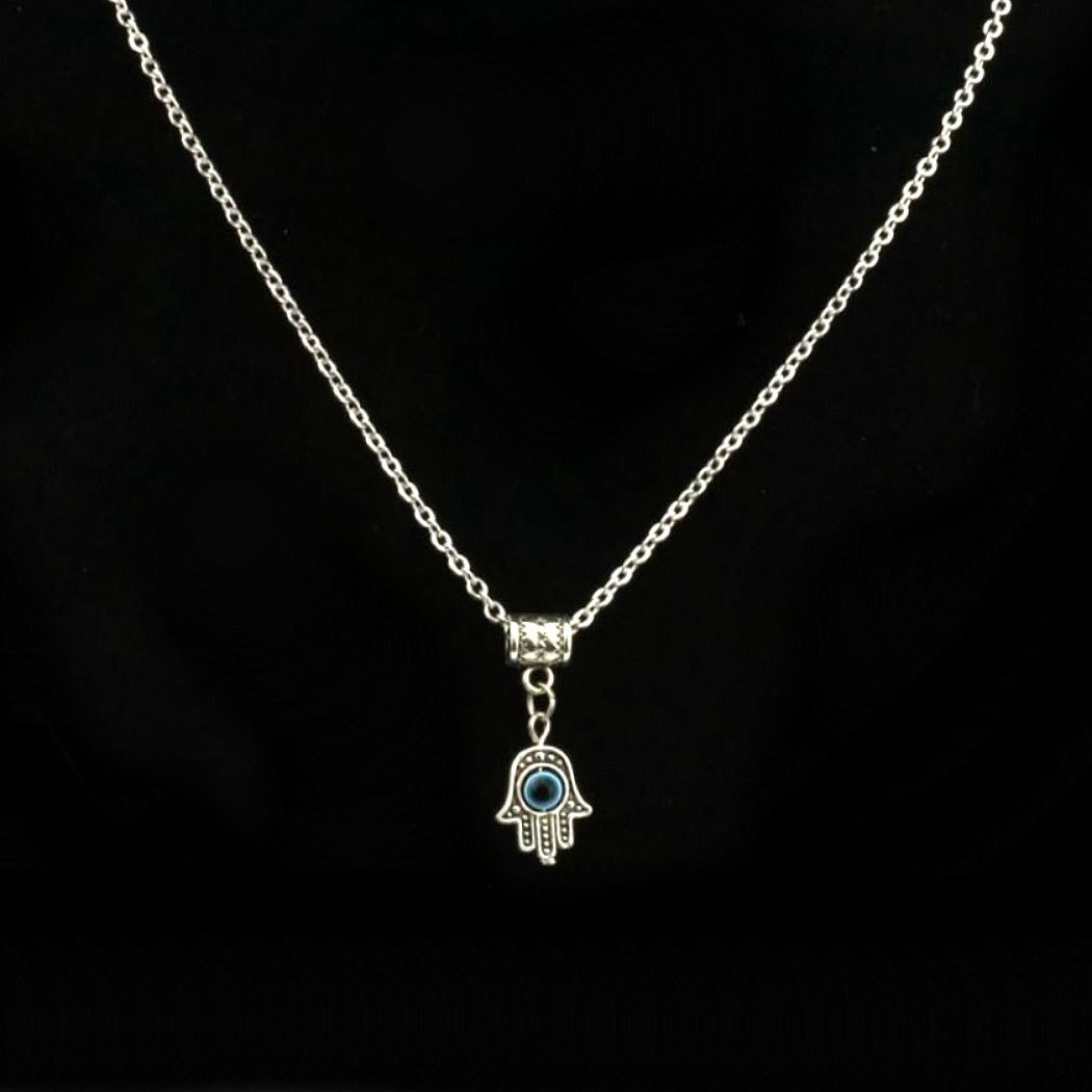 TINY HAMSA HAND OF FATIMA NECKLACE Kabbalah Evil Eye Charm Good Luck Protection