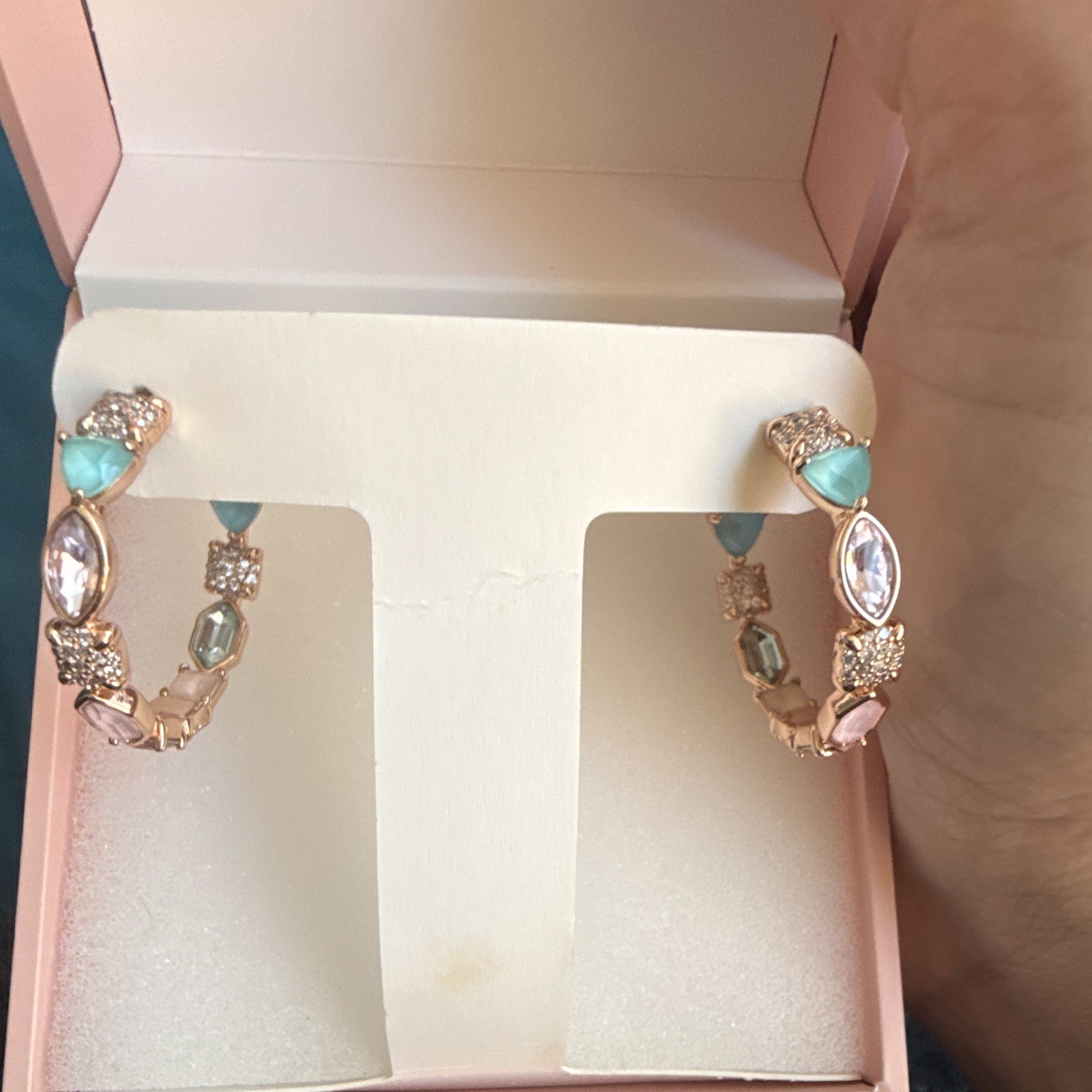 Hoop Earrings Gold Tone Multicolor Crystal Prong Round Butterfly Closure