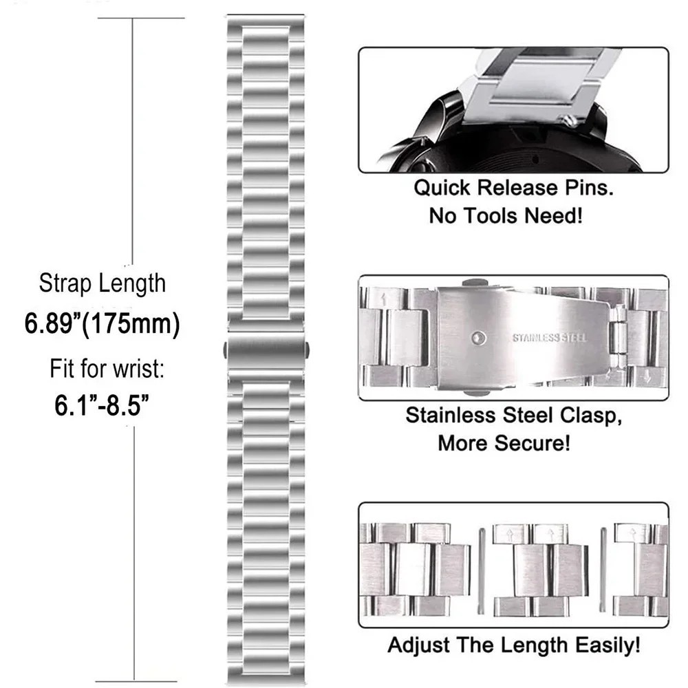 18mm 20mm 22mm Quick Release Stainless Steel Link Bracelet Watch Bands Strap