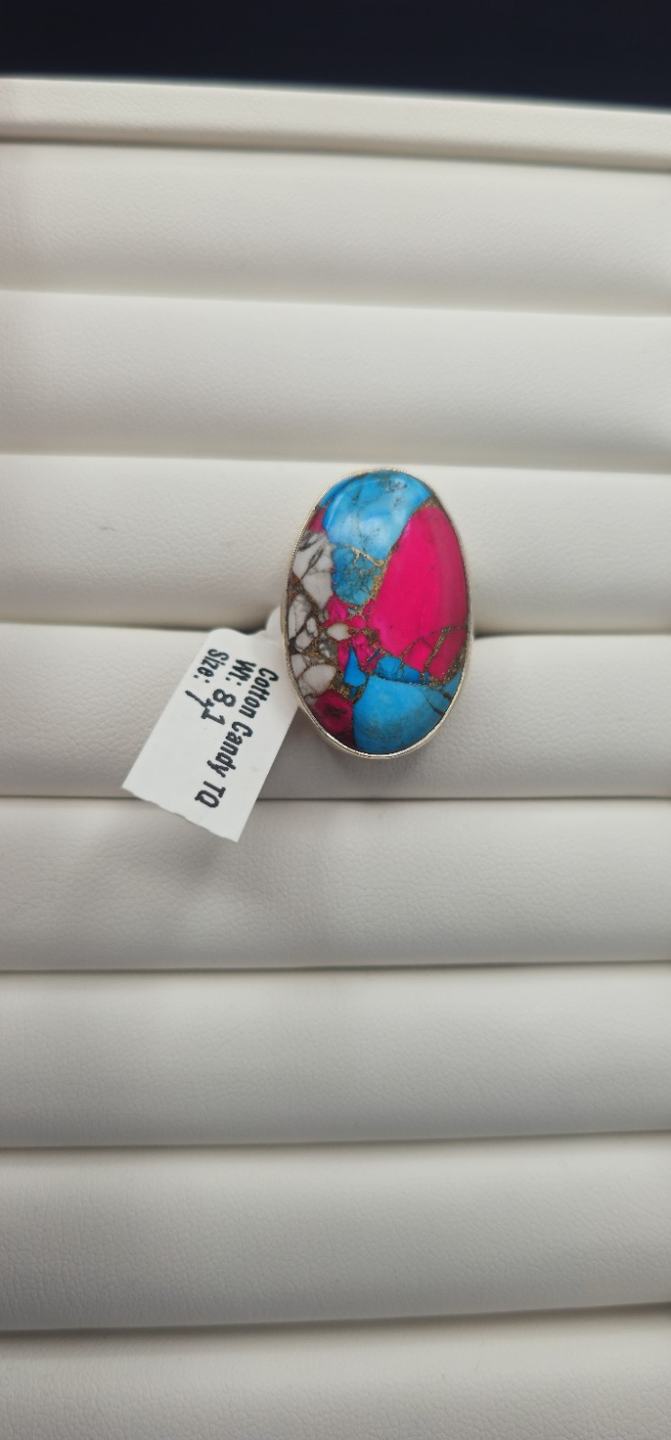 Cotton Candy Turquoise Sterling Silver Ring Size 7 Oval Pink Blue White 925