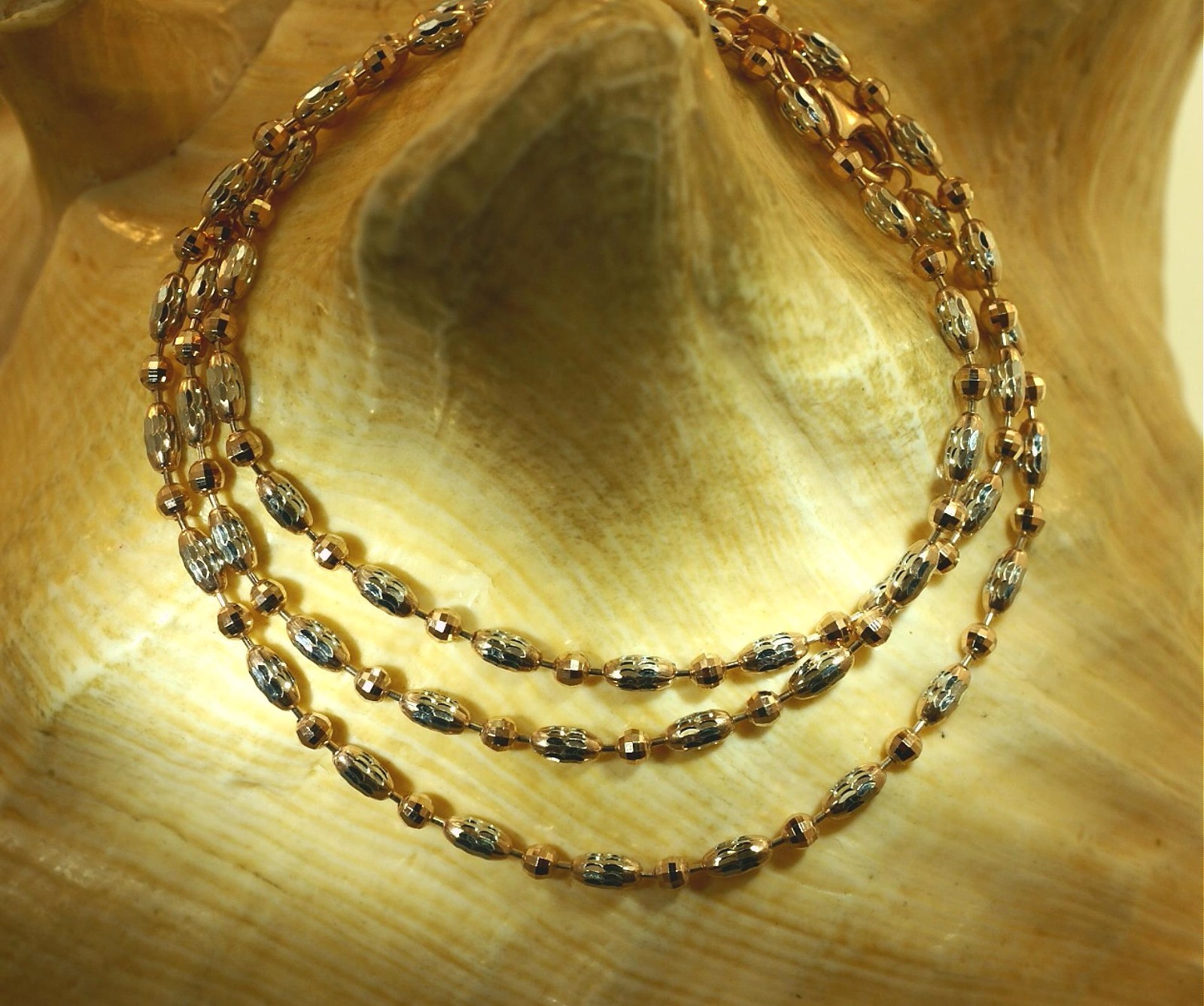ITALIAN WHITE/ROSE GOLD PLATED 925 SILVER SPARKLY DC OVAL & BALL CHAIN NECKLACE