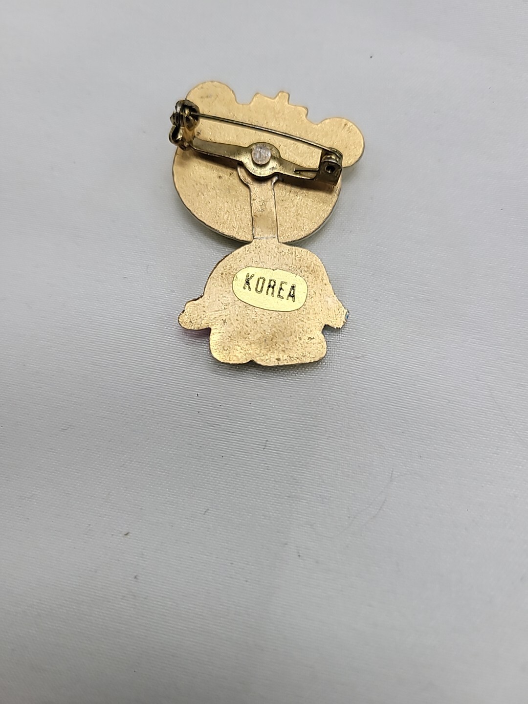 Vintage Enamel Bear Pin w/ Moveable Dangling Body, Made in Korea, 1.5” Tall Cute